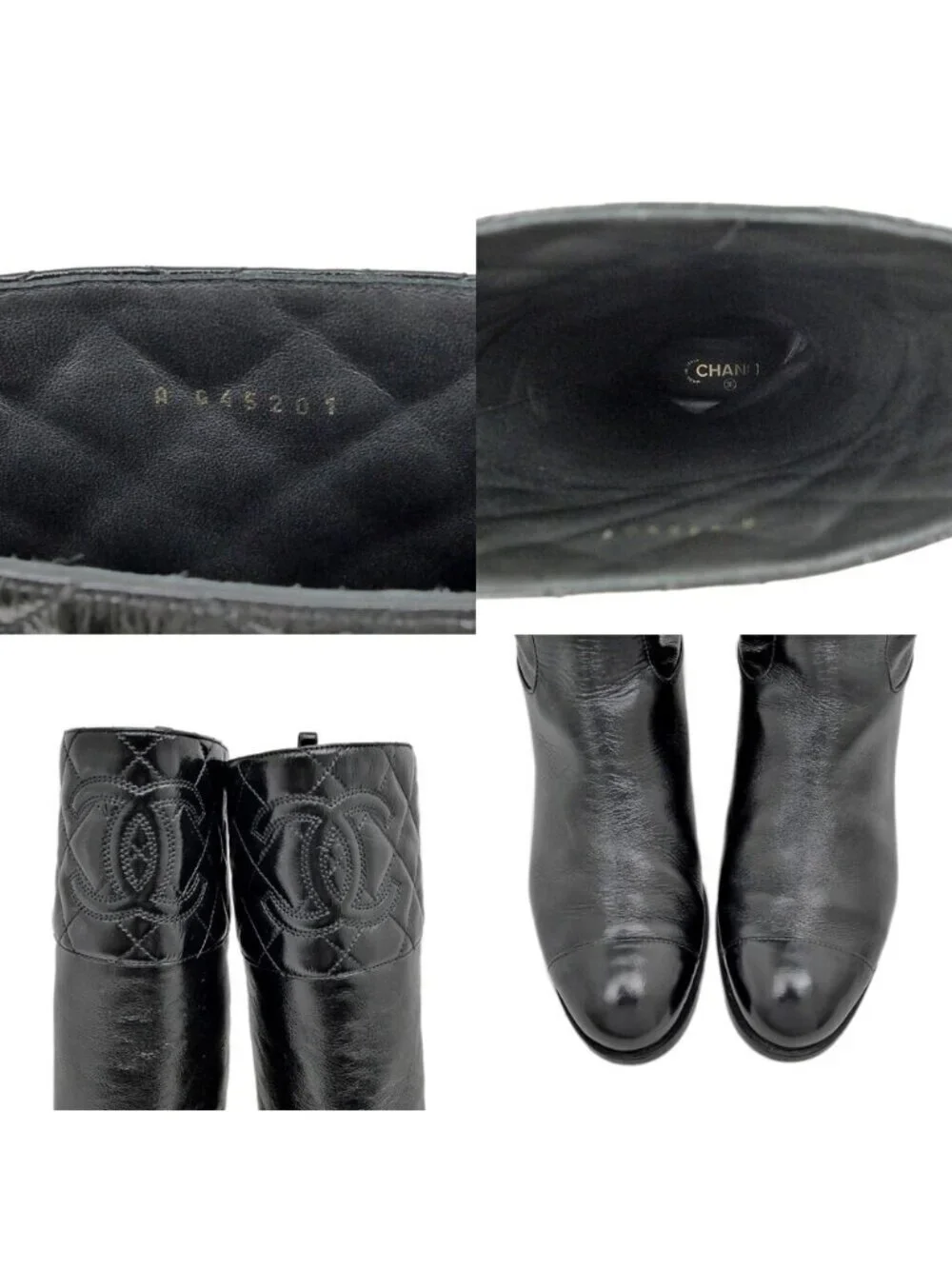 Chanel Long Boots 37.5 Black Shiny Calfskin CC Logo
